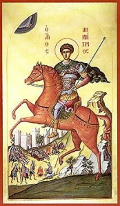 The holy Great Martyr St. Demetrius the Myrrh-Bearer of Thessalonica (Greek icon).
