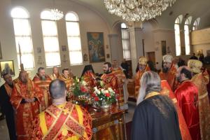 The Prayer Service (Moleben) to St. Barbara, held after the Divine Liturgy, in front of her relics and her icon and served by the clergy of Patriarchal parishes in Canada, the clergy of OCA, ROCOR, of the Greek and Antiochian Churches on December 17, 2015.