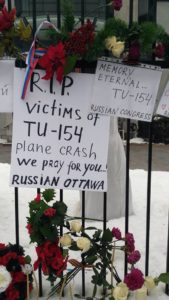 Ottawa. Russian Embassy in Canada. Fresh flowers and words of support. December 25, 2016.