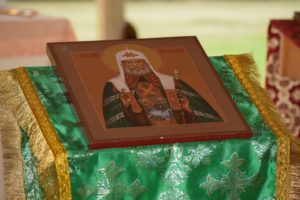 St. Tikhon of Moscow, Patriarch of Moscow and Apostle to America. Holy Trinity Church at Wostok, Icon with holy relics of Saint (1997-2017)