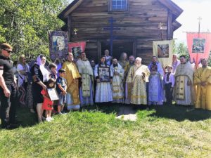 The Wooden St Nickolas Orthodox Church at the Ukrainian Cultural Heritage Village, 1908, Alberta. After the Divine Liturgy. May 21, 2018